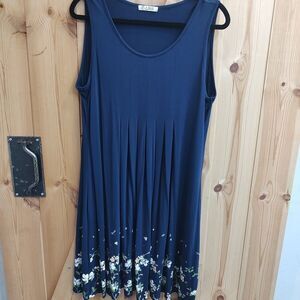 SligNavy Blue Floral Print Sleeveless Midi Dress Women's Sz Large Stretchy Light